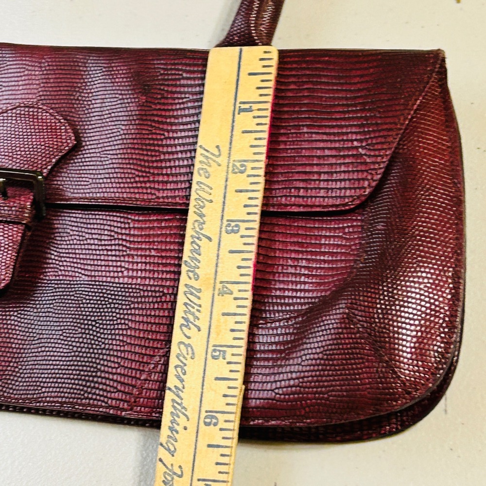 Furla Shoulder Bag Medium Burgundy Lizard Embossed Leather Buckle Flap - Picture 13 of 14
